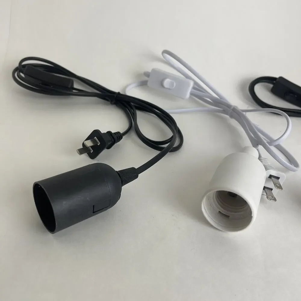 Lot Of 3 E27 Bulb Lamp Holder With‎ Cable & Switch, Light Socket Black & White